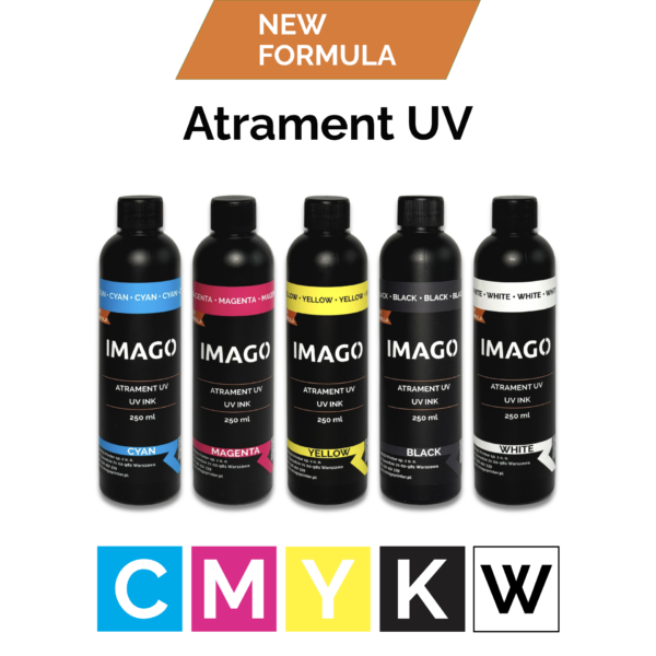 Zestaw Atramentów UV LED CMYK + BIAŁY (5x100ml lub 5x250ml)