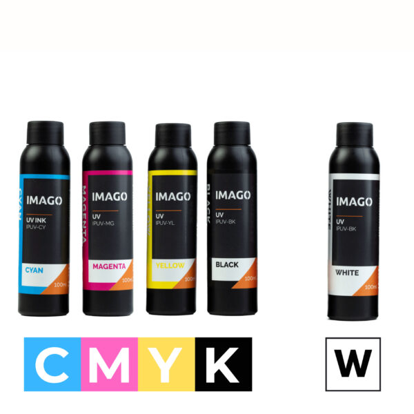 Inks Set of UV LED CMYK + WHITE (5x100ml or 5x250ml) - Imago Printers Inks