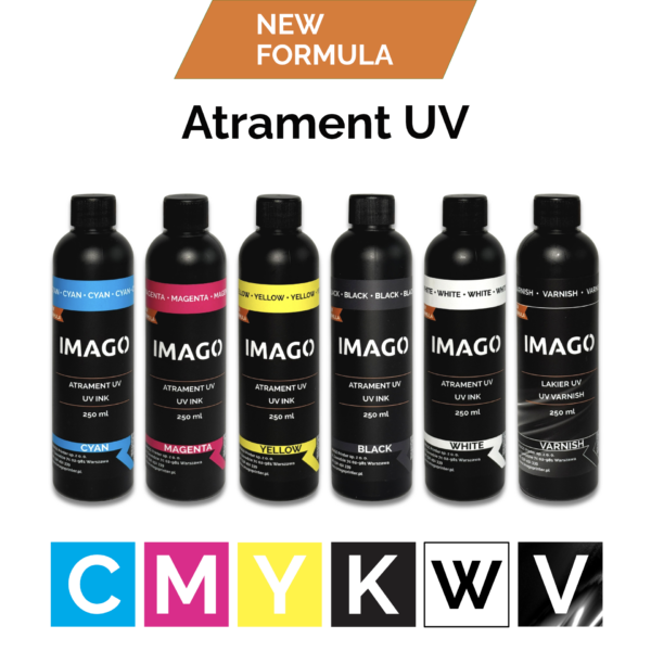 Zestaw Atramentów UV LED CMYKW+ lakier (6x100ml lub 6x250ml)